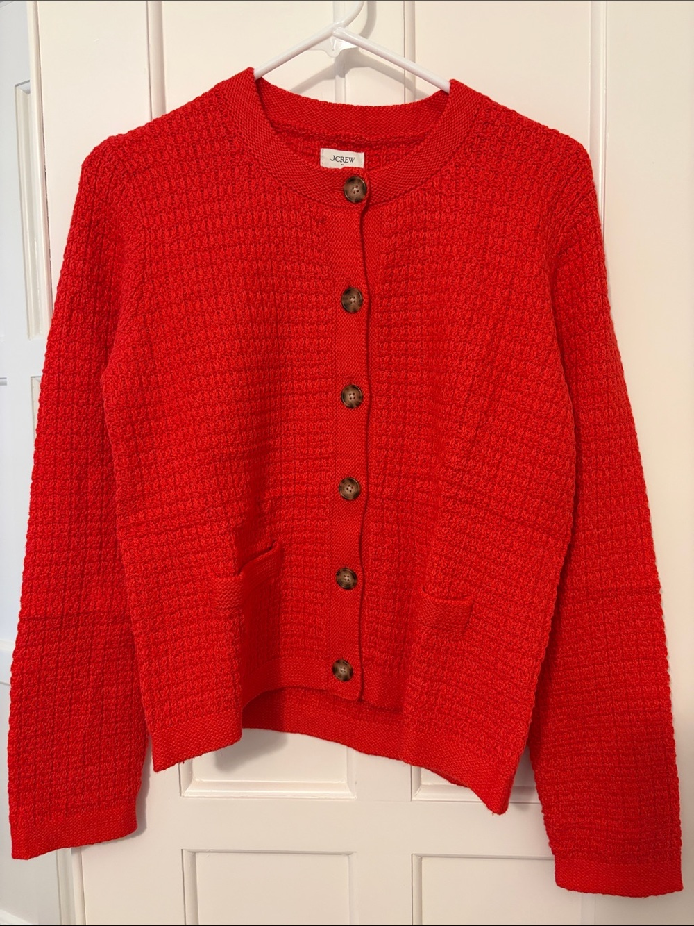 J. Crew Red Textured Button-Front Women's Sweater
